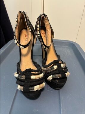 JustFab Black and Beige Braided Ankle Strap Heels. Due 7.5 high heels